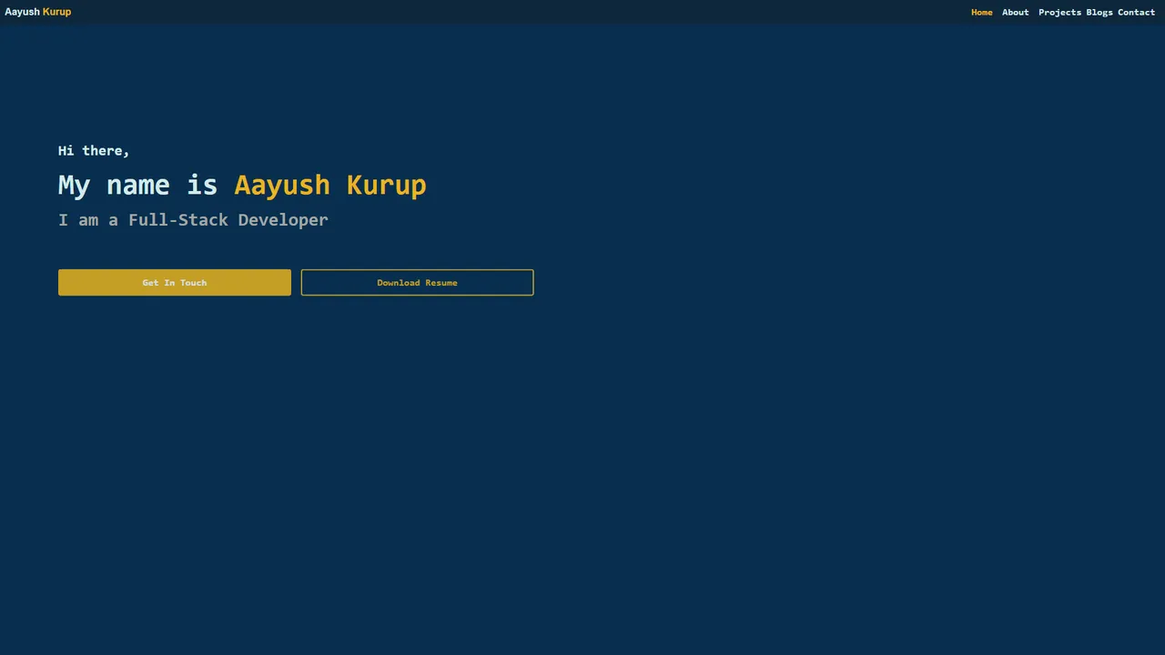 Aayush Kurup's website screenshot