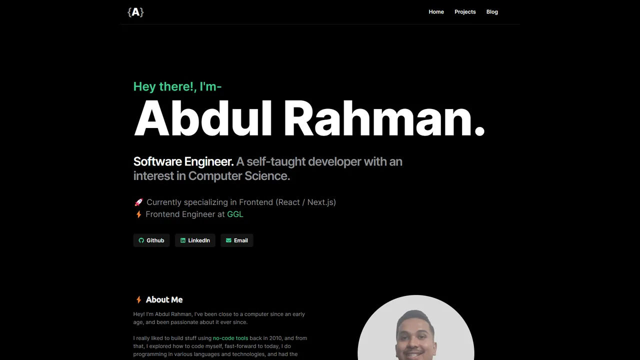 Abdul Rahman's website screenshot