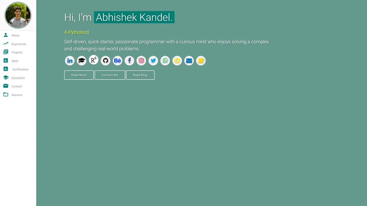 Abhishek Kandel's website screenshot