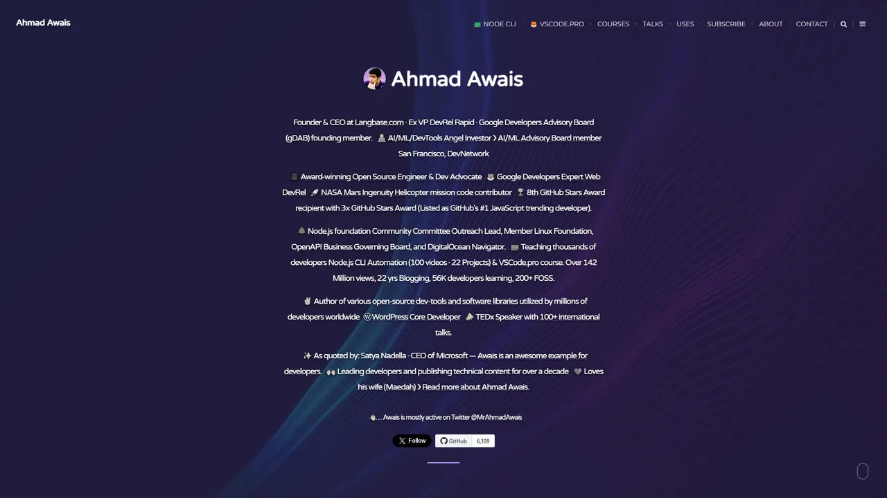 Ahmad Awais's website screenshot