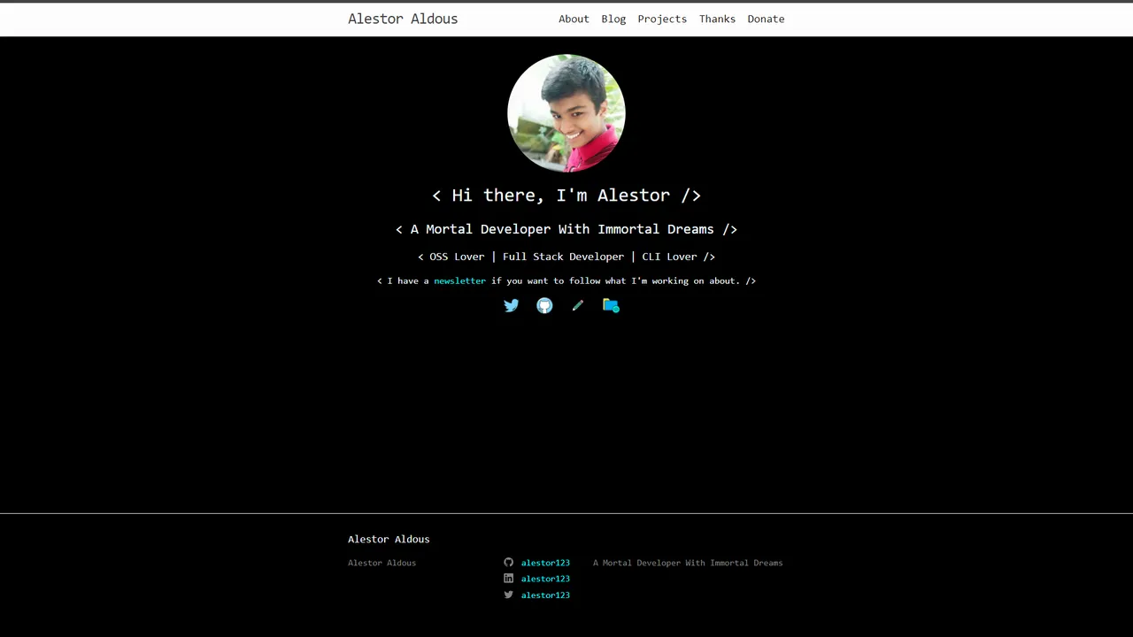 Alestor Aldous's website screenshot