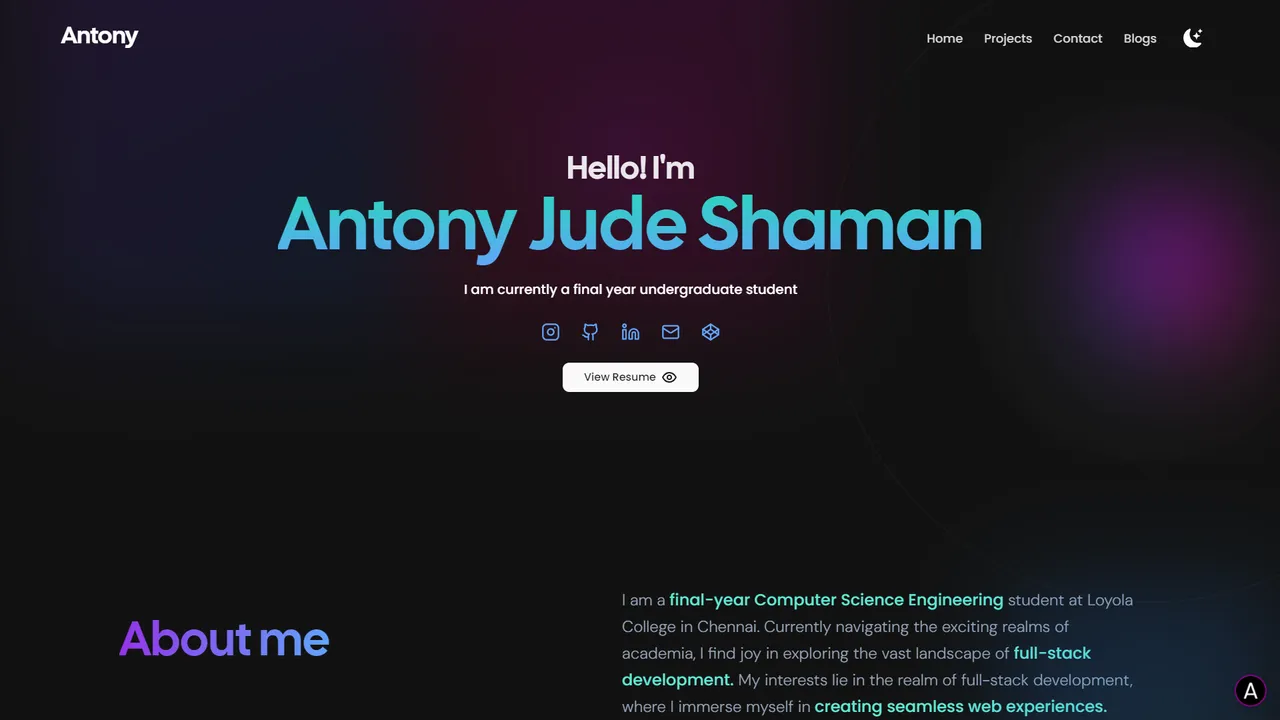 Antony Jude Shaman's website screenshot