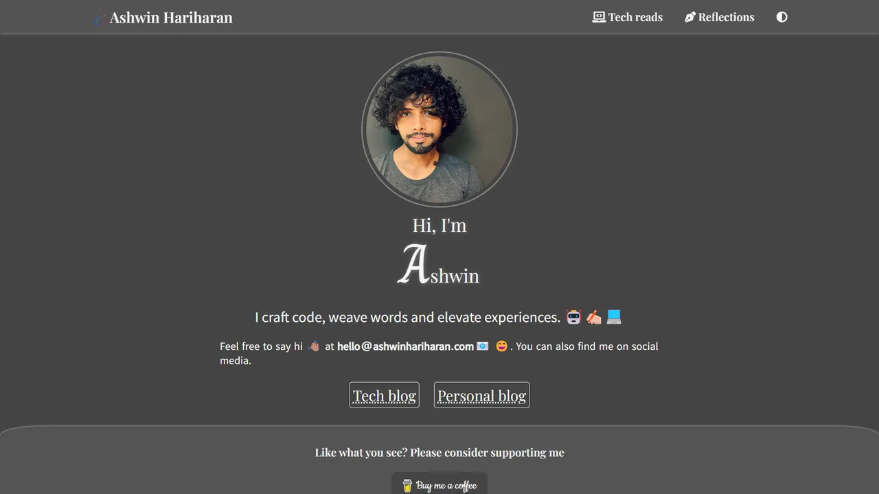 Ashwin Hariharan's website screenshot