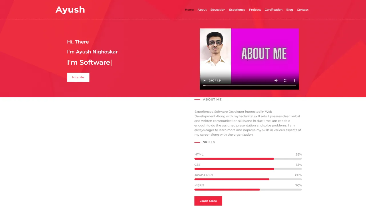 Ayush Nighoskar's website screenshot