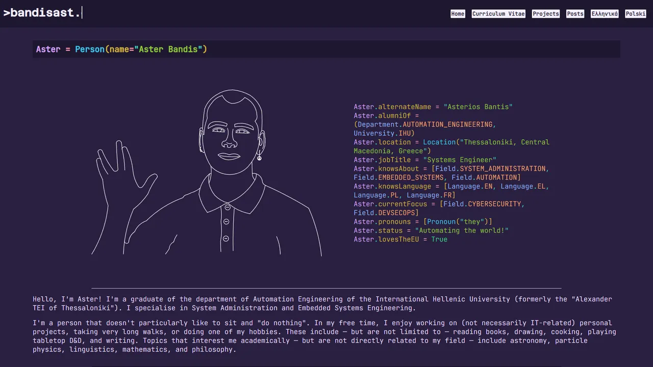 Aster Bandis's website screenshot