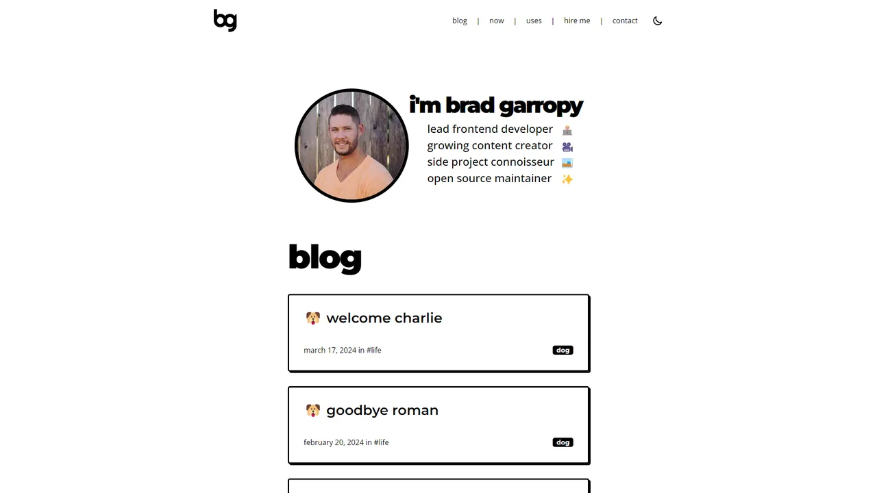 Brad Garropy's website screenshot