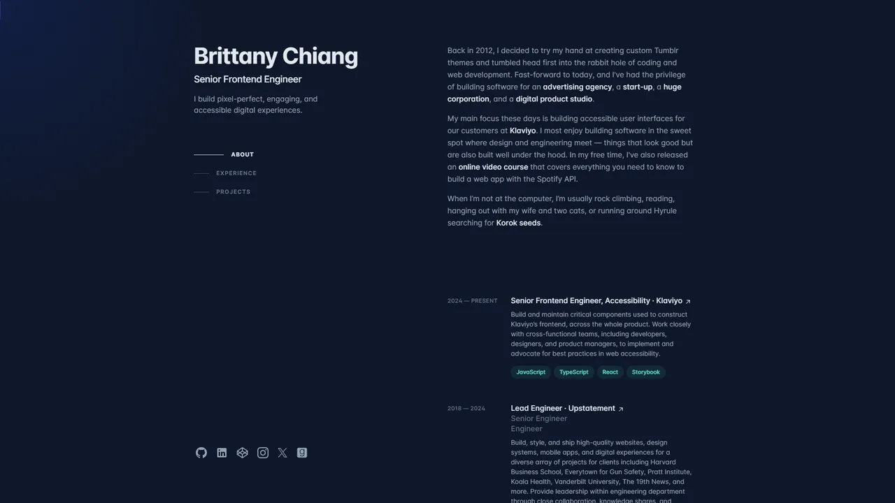 Brittany Chiang's website screenshot