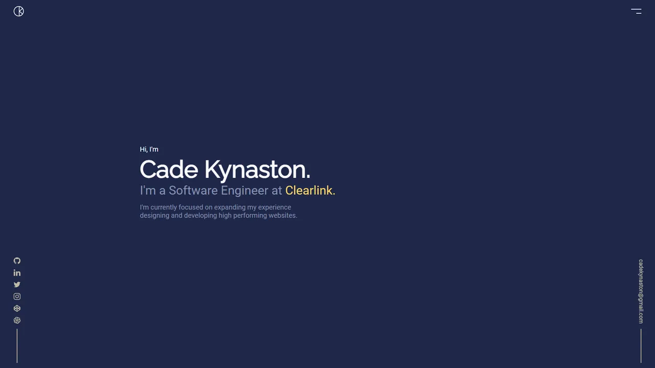 Cade Kynaston's website screenshot