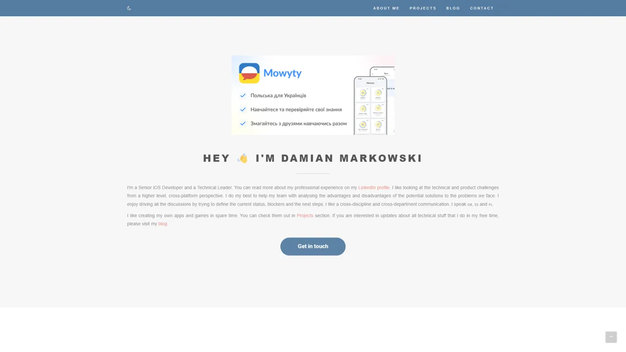 Damian Markowski's website screenshot