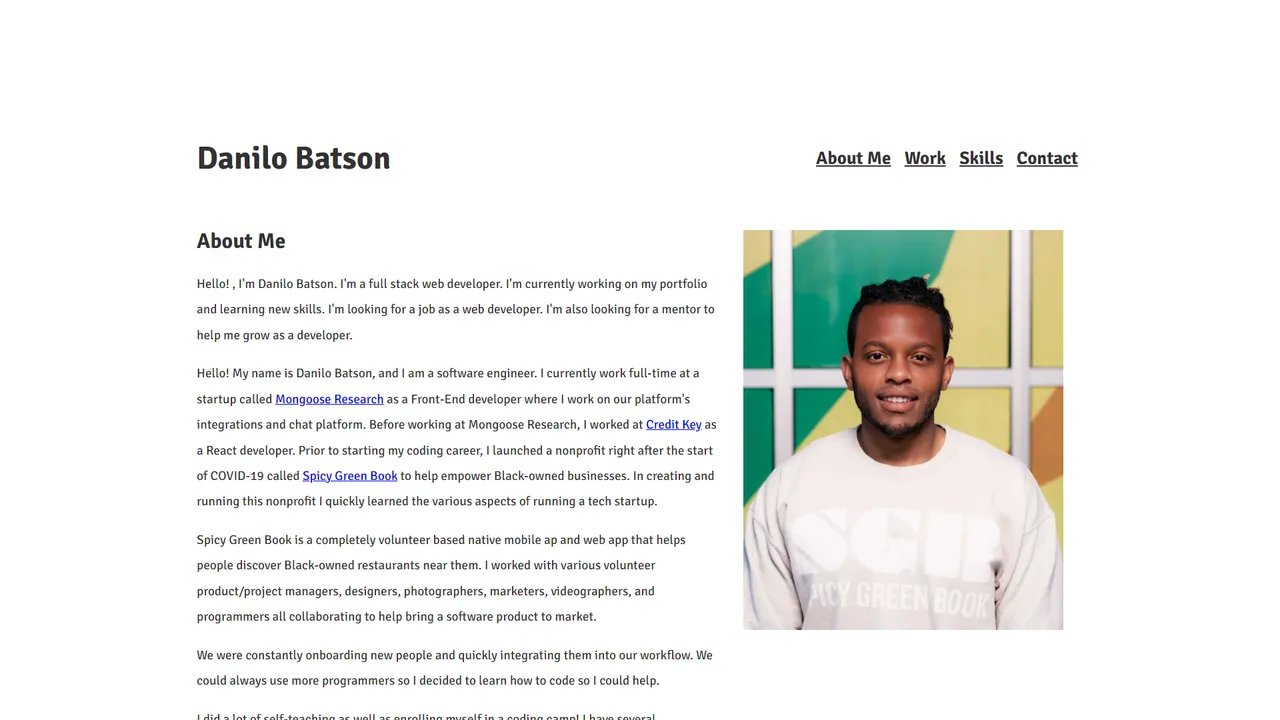 Danilo Batson's website screenshot