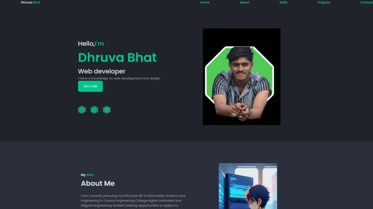 Dhruva Bhat S N's website screenshot