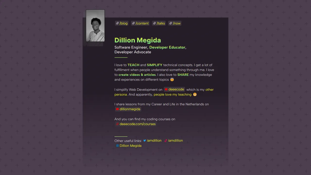 Dillion Megida's website screenshot