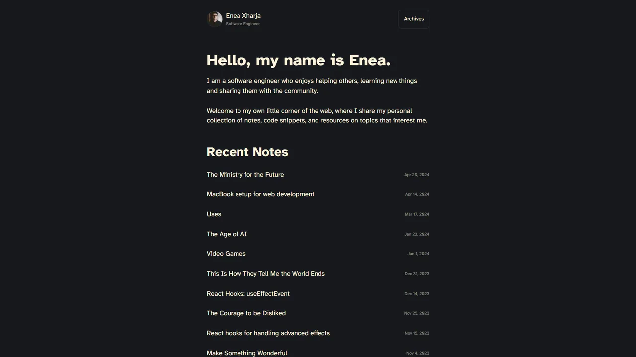 Enea Xharja's website screenshot