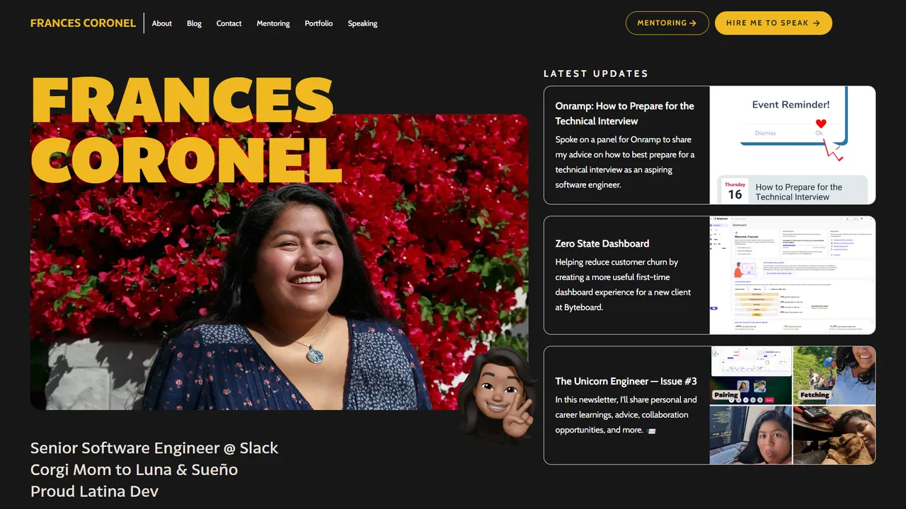 Frances Coronel's website screenshot