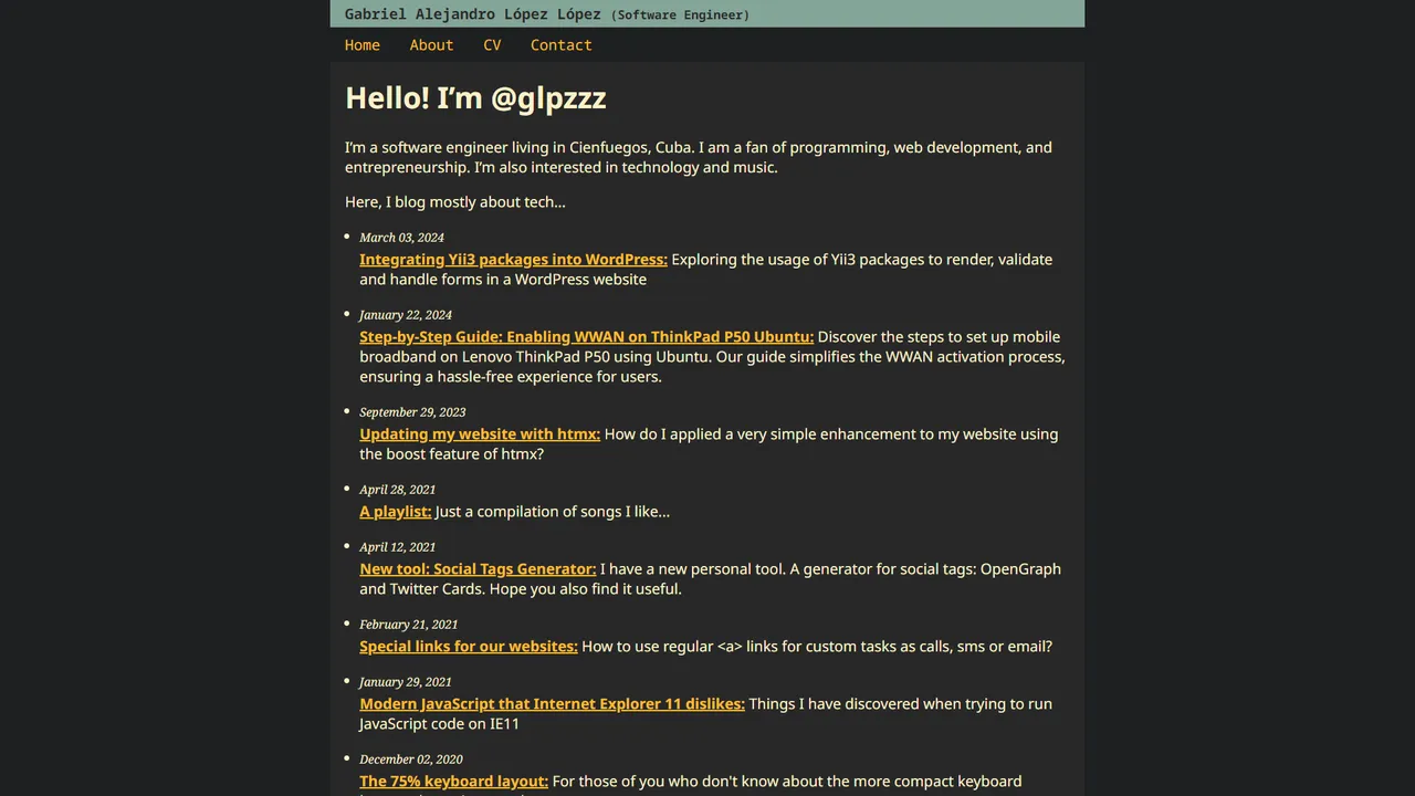 Gabriel López's website screenshot