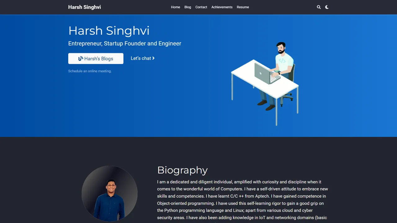 Harsh Singhvi's website screenshot