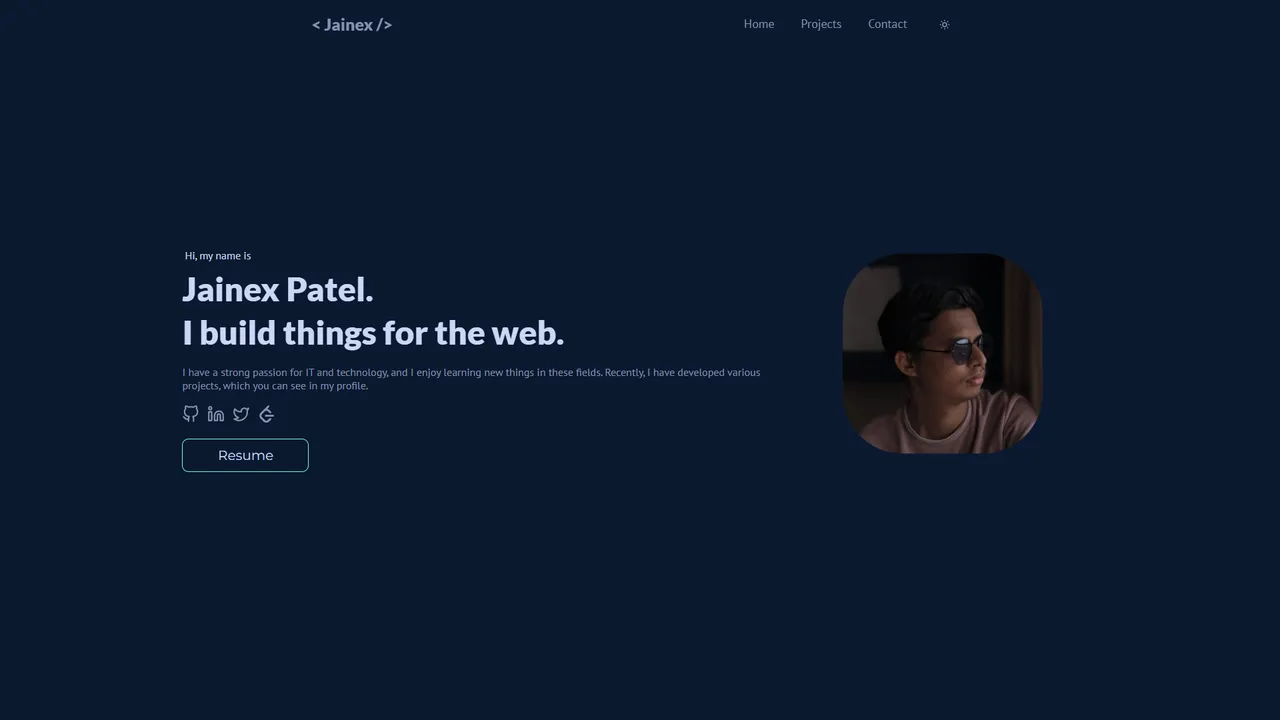 Jainex Patel's website screenshot