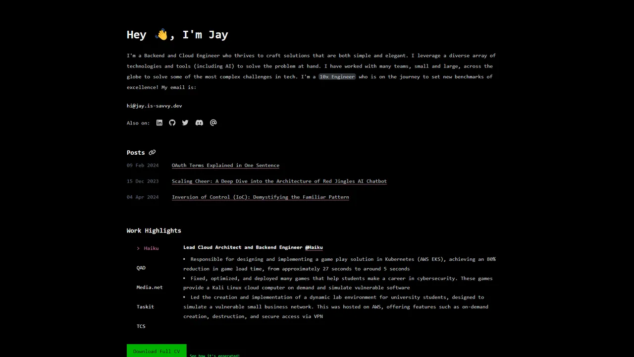 Jay Bhavsar's website screenshot