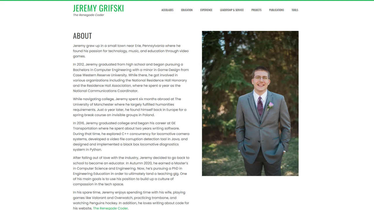 Jeremy Grifski's website screenshot