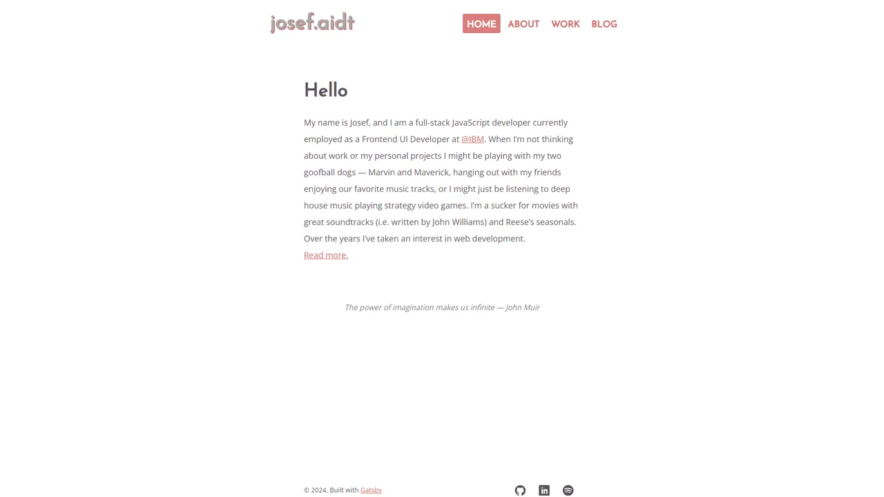 Josef Aidt's website screenshot