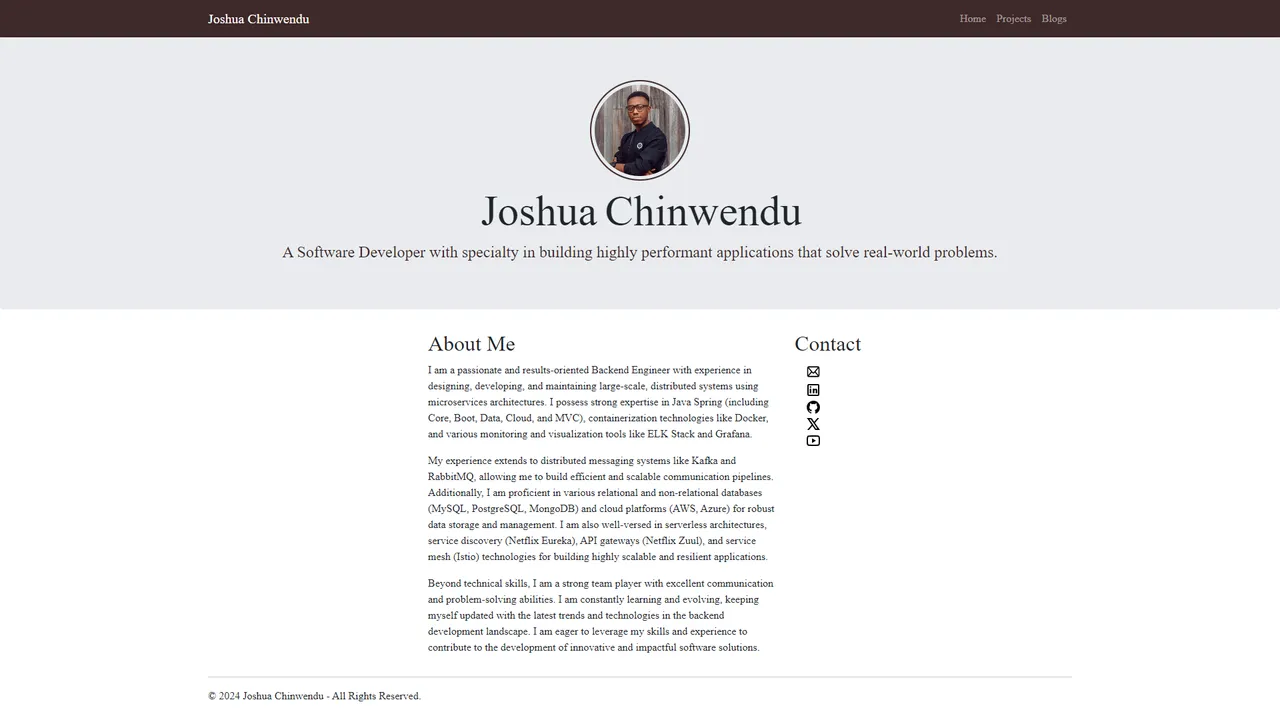 Joshua Chinwendu's website screenshot