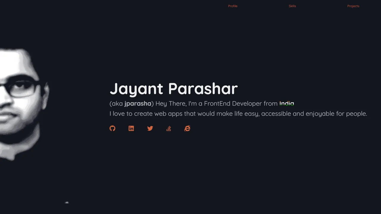 Jayant Parashar's website screenshot