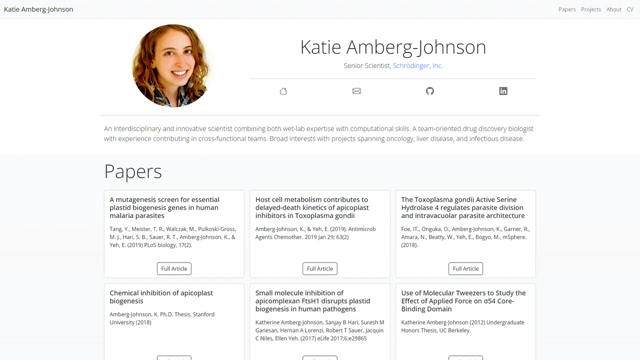 Katie Amberg-Johnson's website screenshot