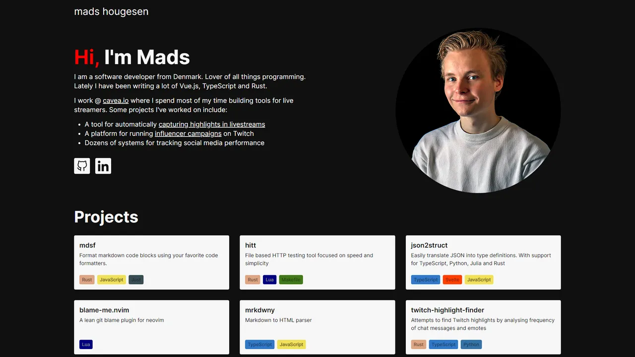 Mads Hougesen's website screenshot