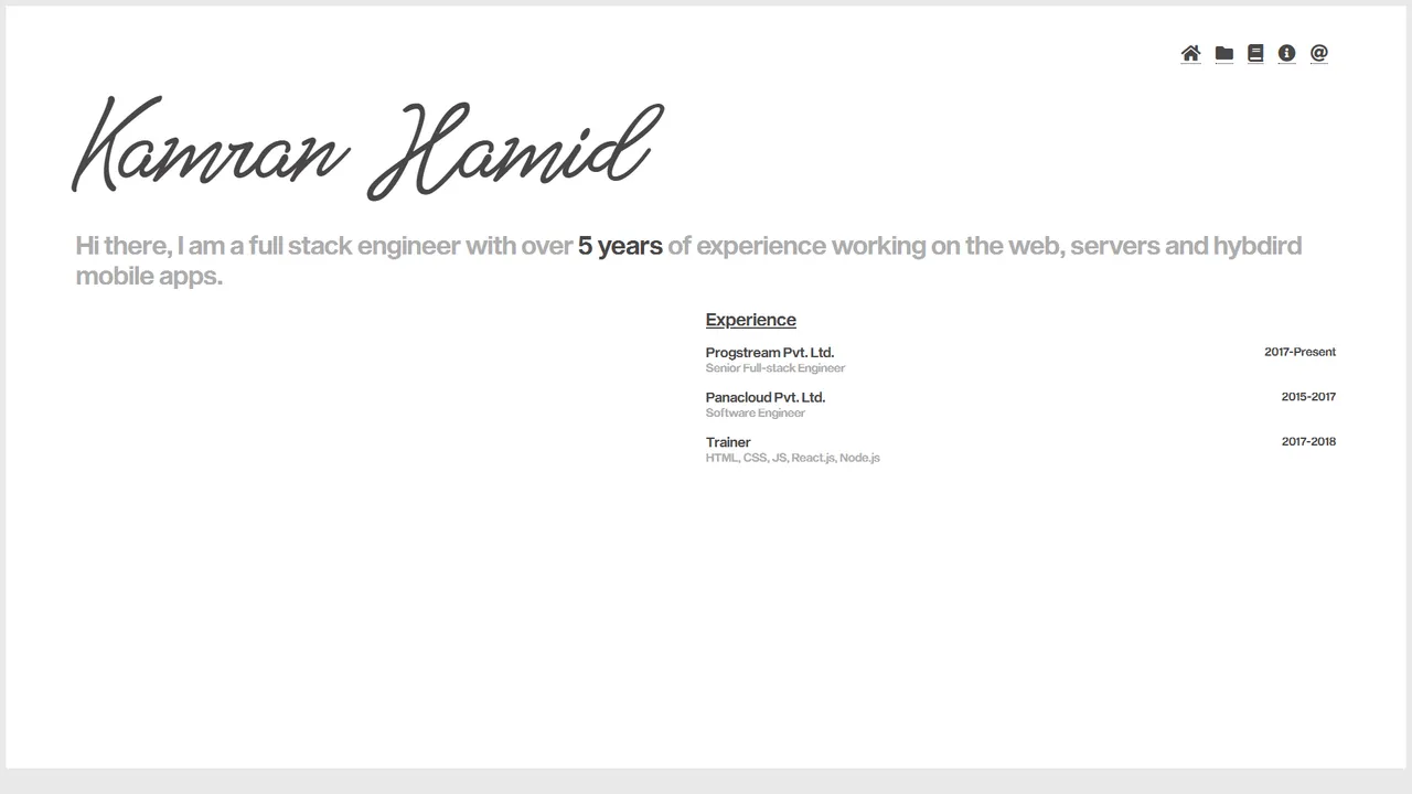 Kamran Hamid's website screenshot