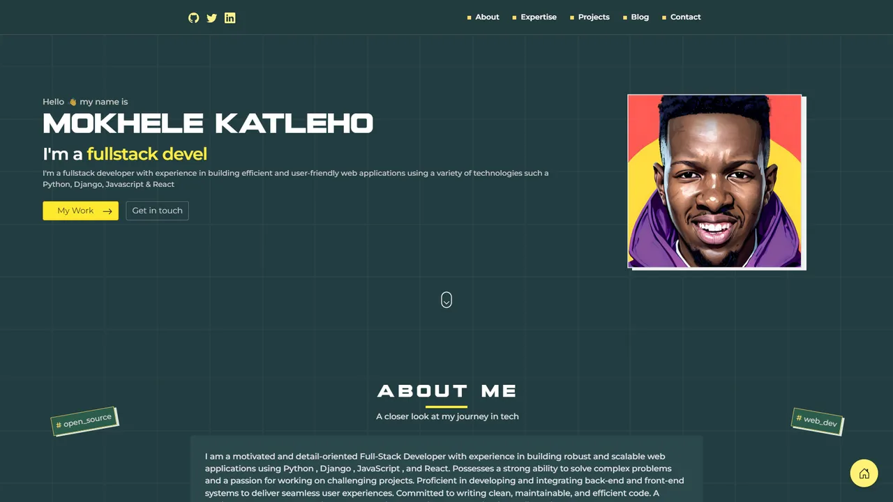 Katleho Mokhele's website screenshot