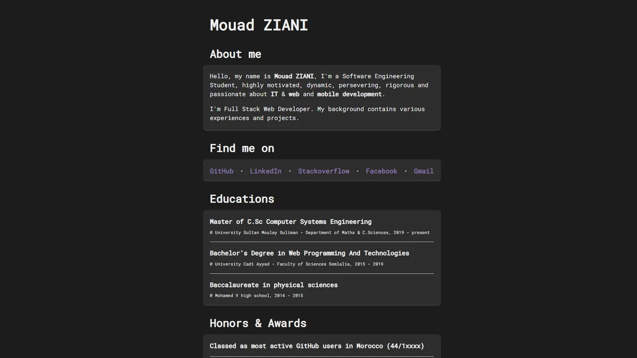 Mouad ZIANI's website screenshot