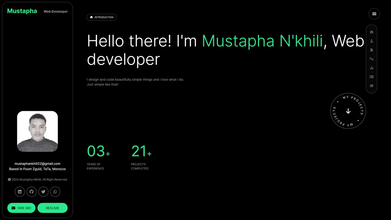 Mustapha Nkhili's website screenshot