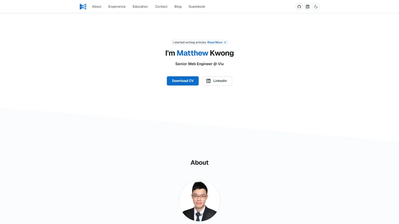 Matthew Kwong's website screenshot