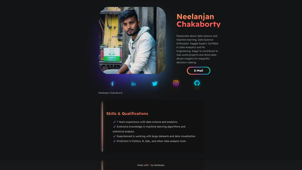 Neelanjan Chakraborty's website screenshot