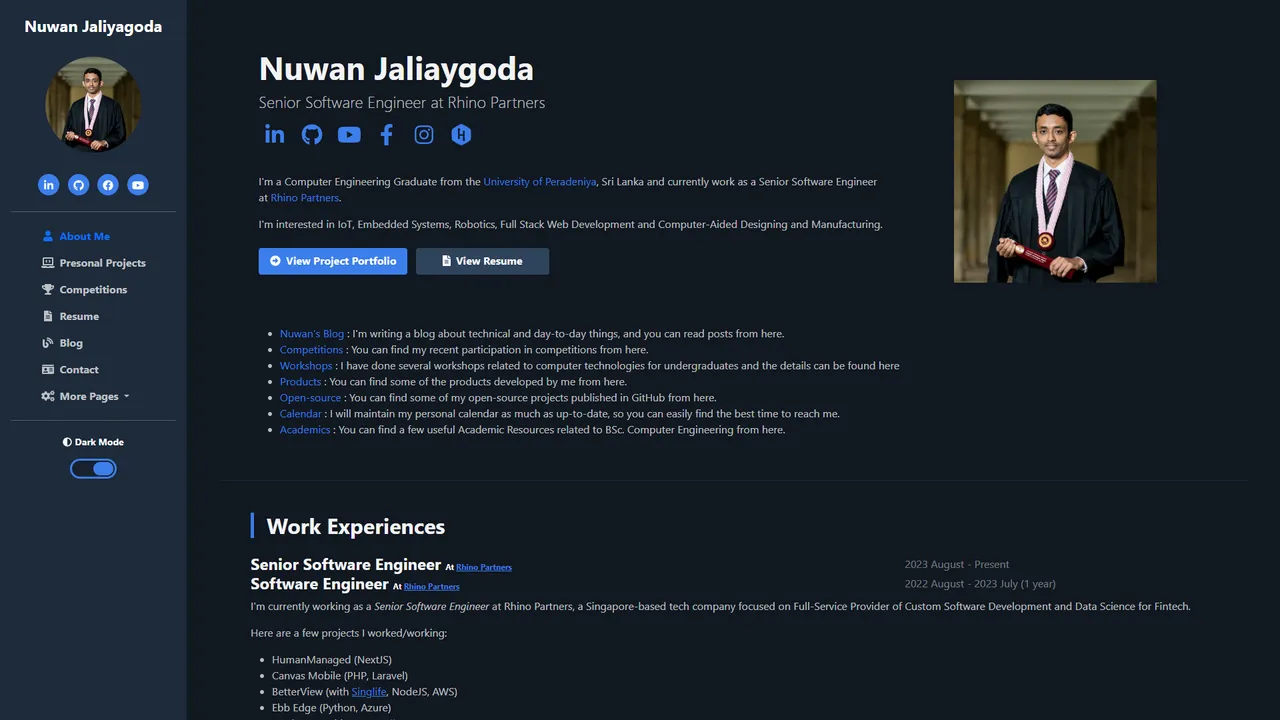 Nuwan Jaliyagoda's website screenshot