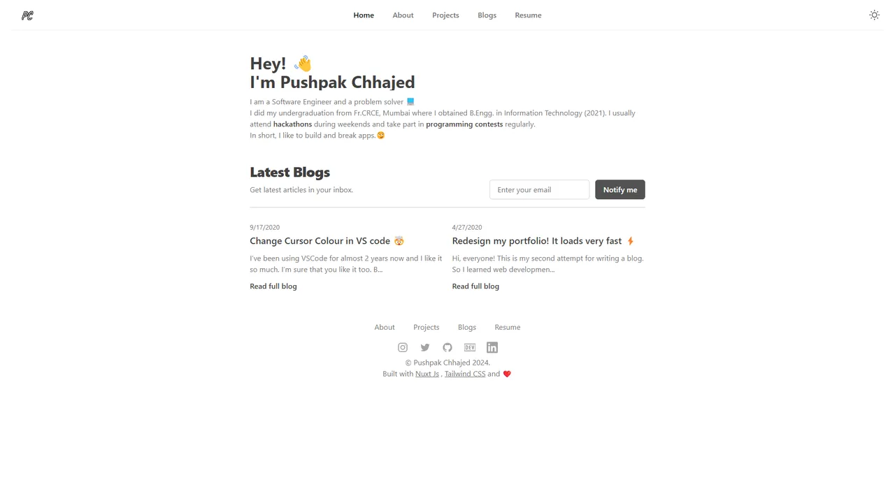 Pushpak Chhajed's website screenshot