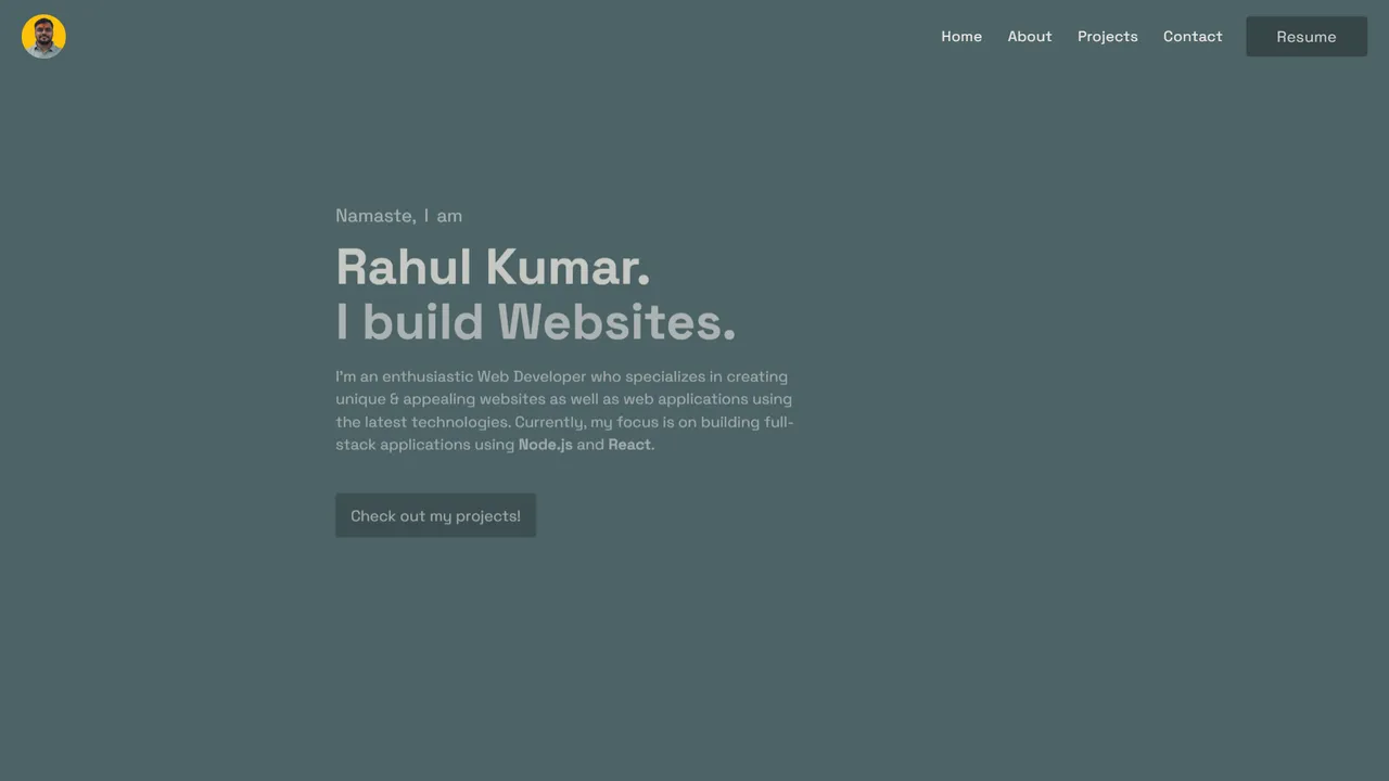 Rahul Kumar's website screenshot