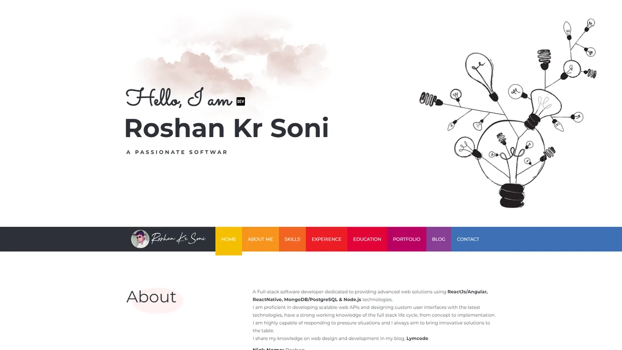 Roshan Kr Soni's website screenshot