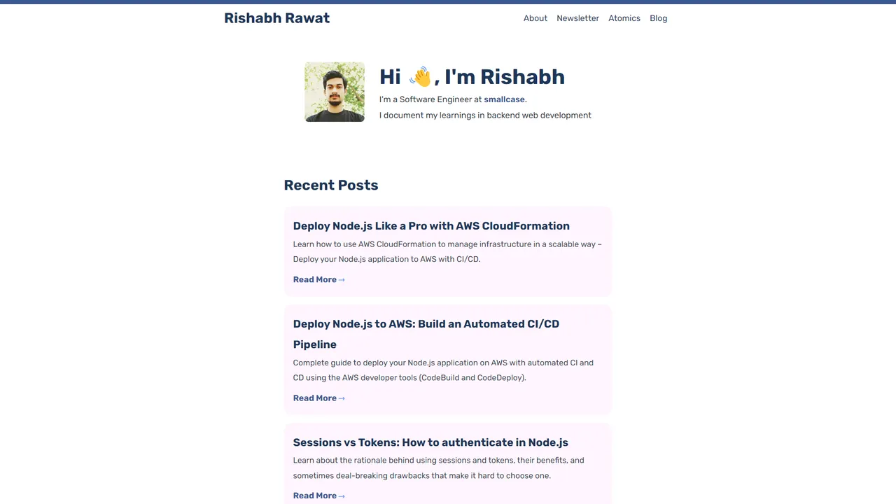 Rishabh Rawat's website screenshot