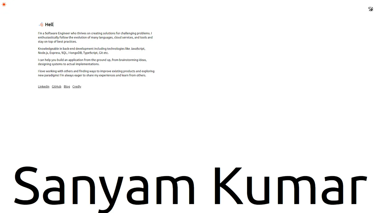 Sanyam Kumar's website screenshot