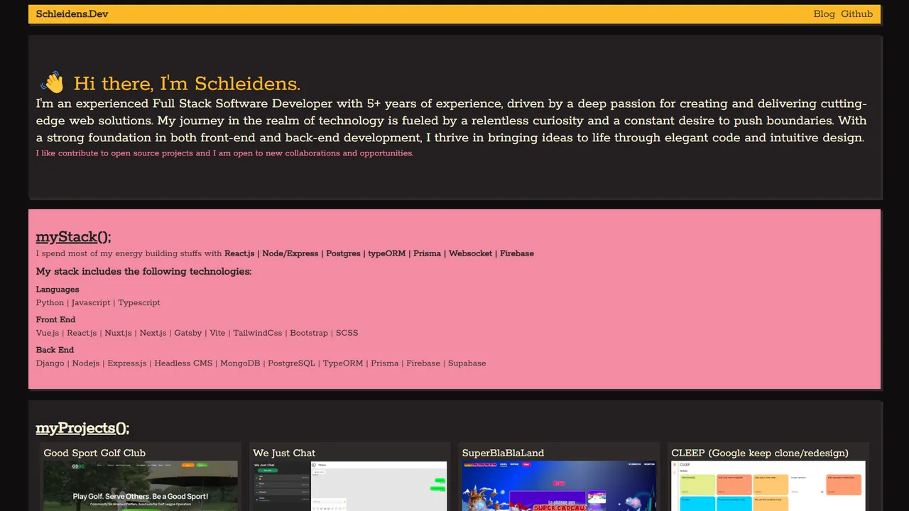 Schleidens Dev's website screenshot