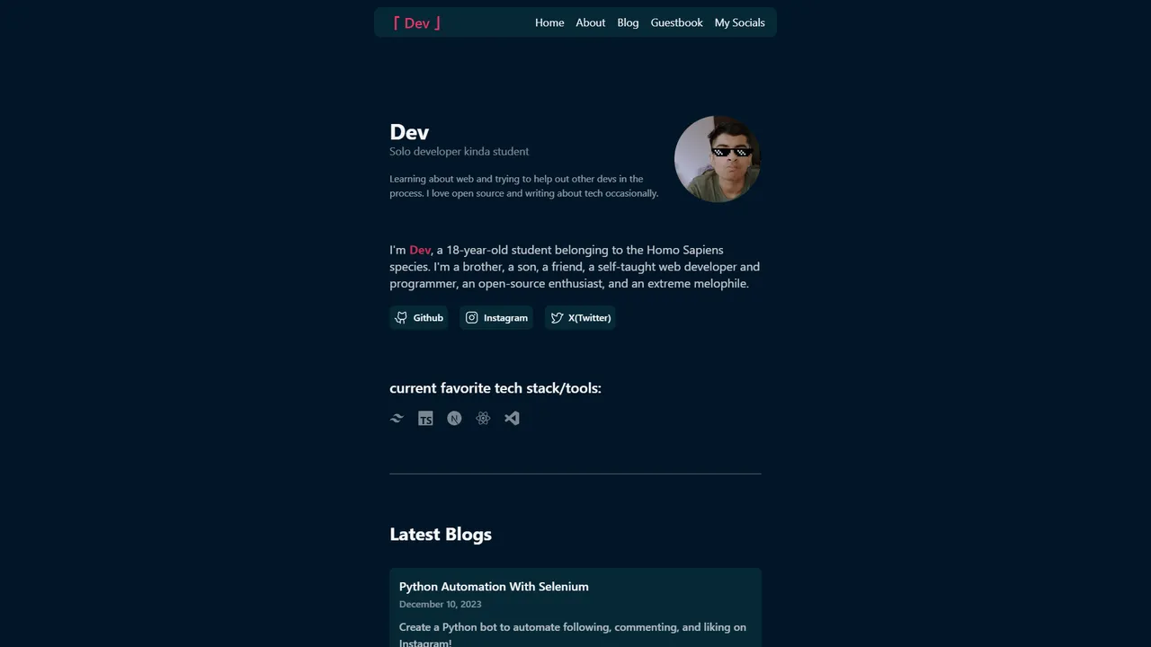 Dev Khandelwal's website screenshot