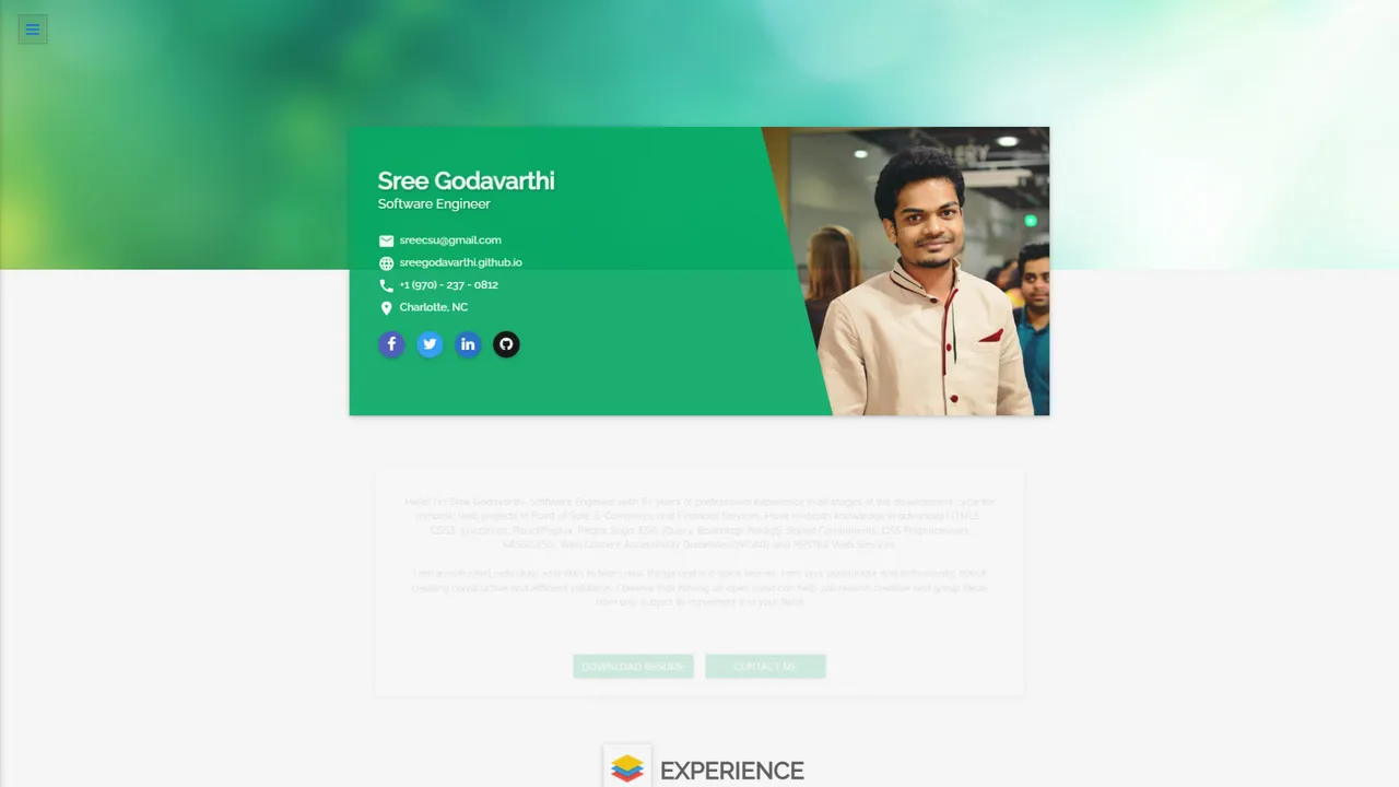 Sree Godavarthi's website screenshot