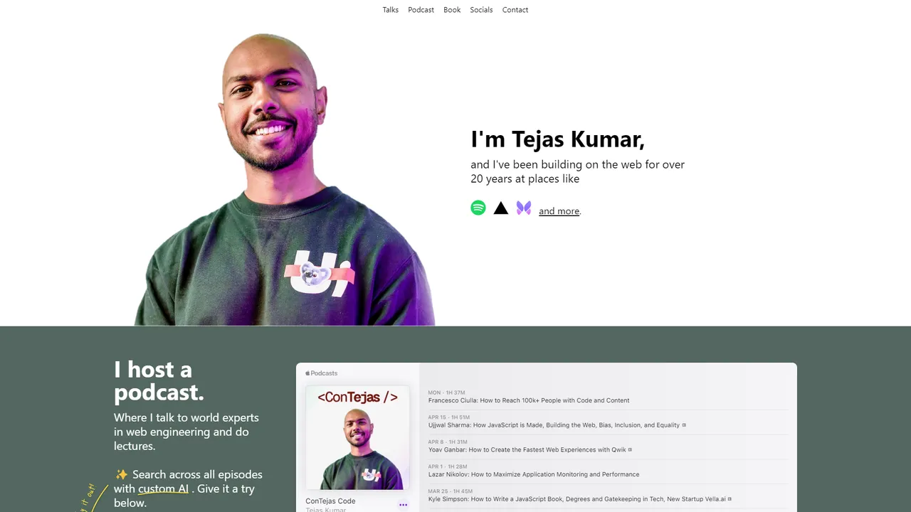 Tejas Kumar's website screenshot