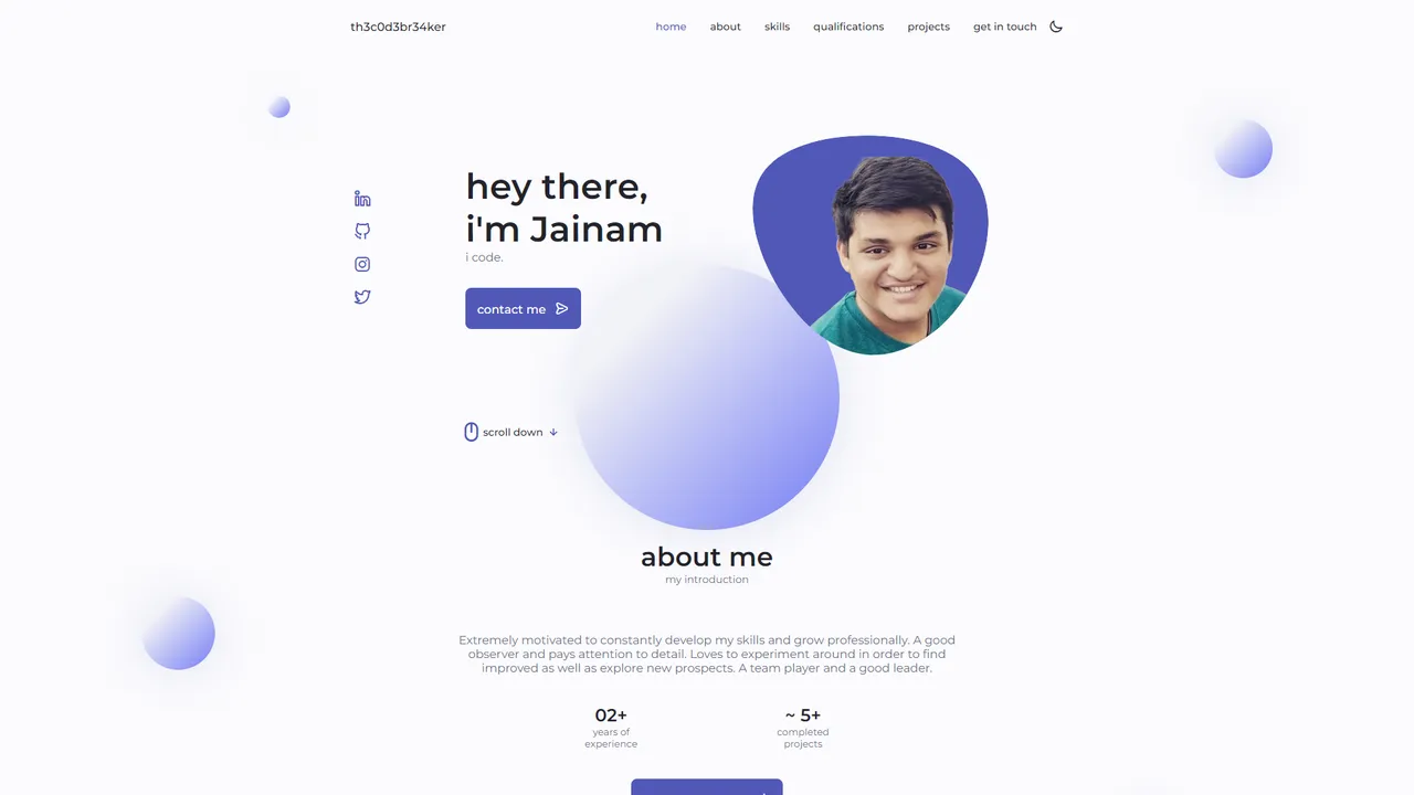 Jainam Desai's website screenshot