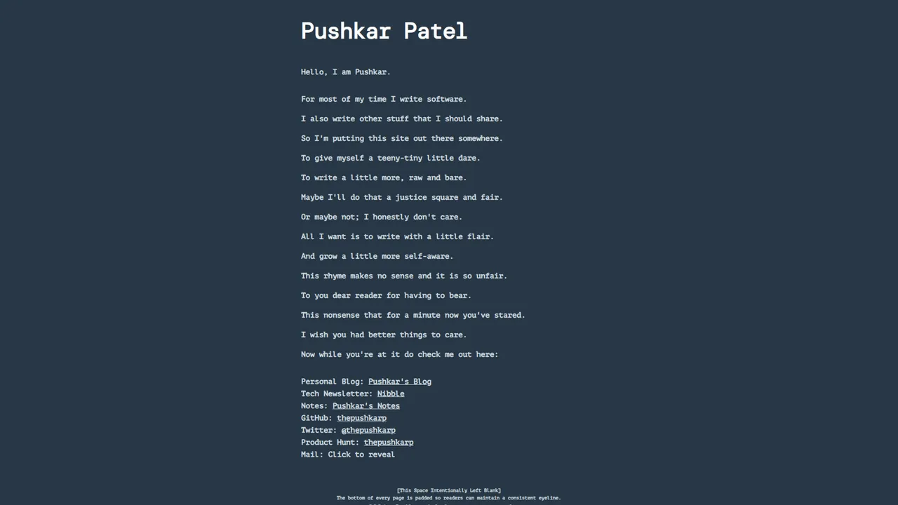 Pushkar Patel's website screenshot