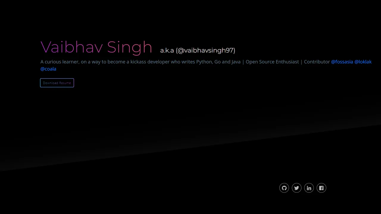 Vaibhav Singh's website screenshot