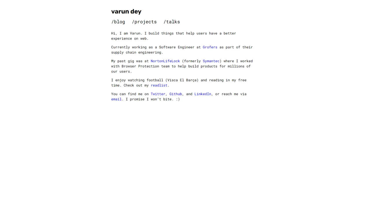 Varun Dey's website screenshot