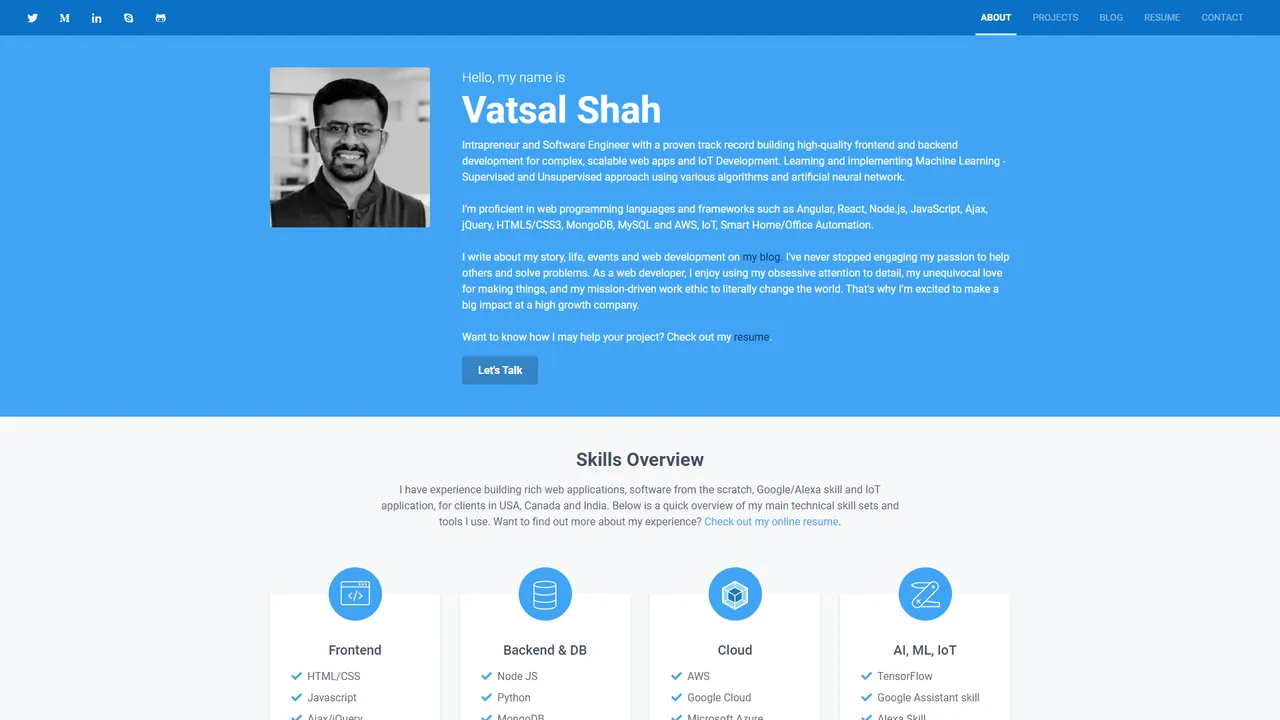 Vatsal Shah's website screenshot