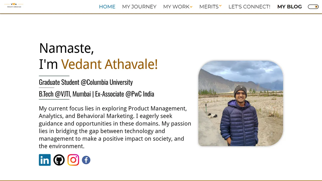 Vedant Athavale's website screenshot